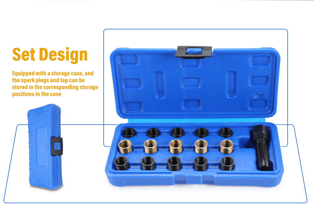 M14 x 1.25mm Spark Plug Re-thread Repair Tap Tool Reamer Inserts Kit