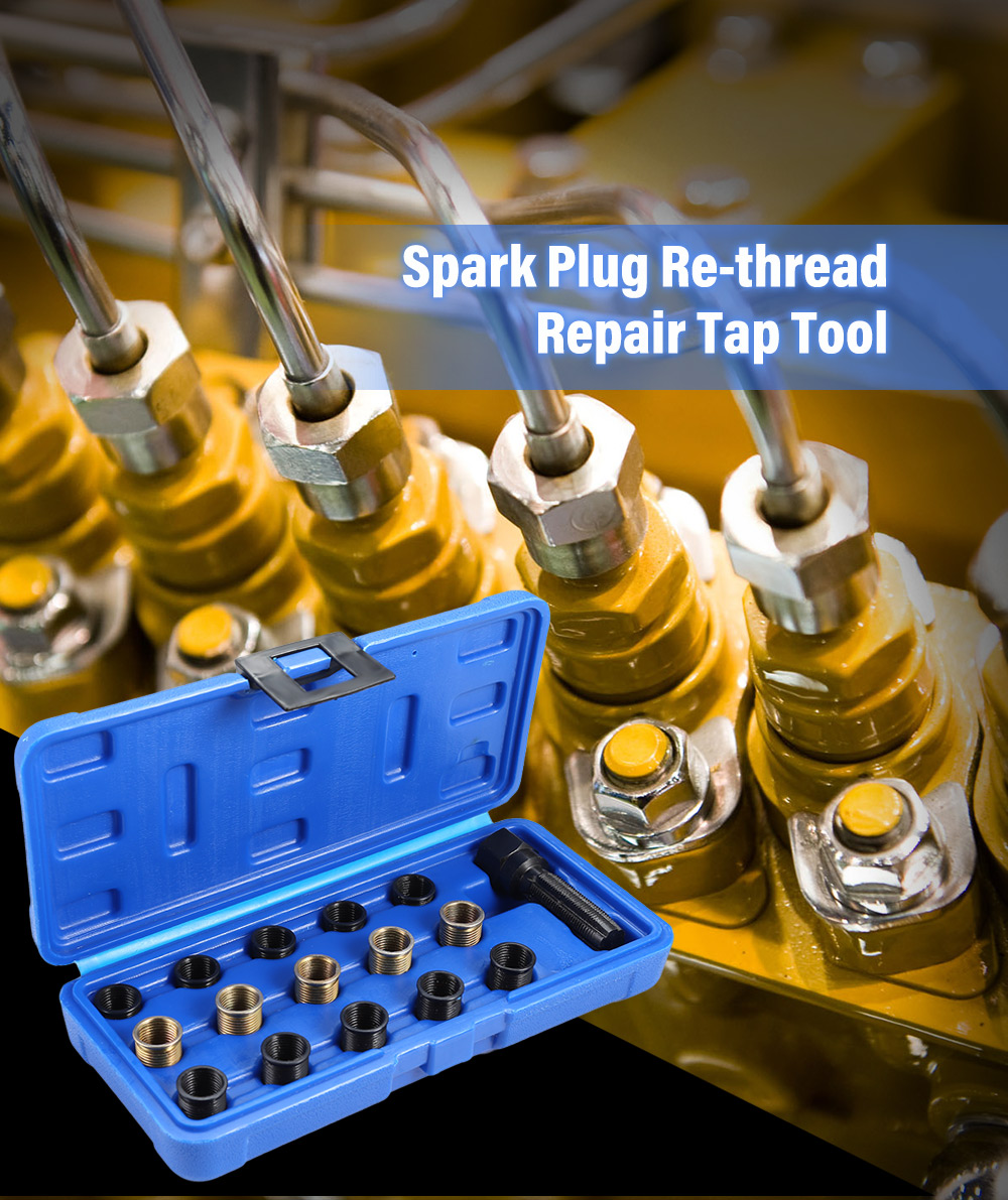 M14 x 1.25mm Spark Plug Re-thread Repair Tap Tool Reamer Inserts Kit
