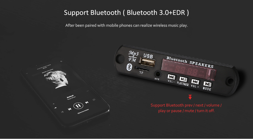 Digital LED 12V Bluetooth V3.0 MP3 Decoder Board FM Radio USB TF AUX Remote for Car