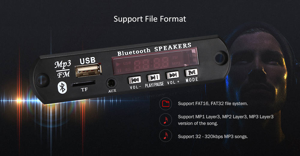 Digital LED 12V Bluetooth V3.0 MP3 Decoder Board FM Radio USB TF AUX Remote for Car