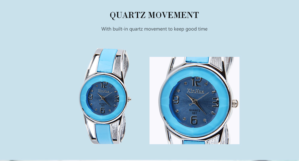 681 Bracelet Style Quartz Watch with Rhinestone Dial Stainless Steel Band for Women