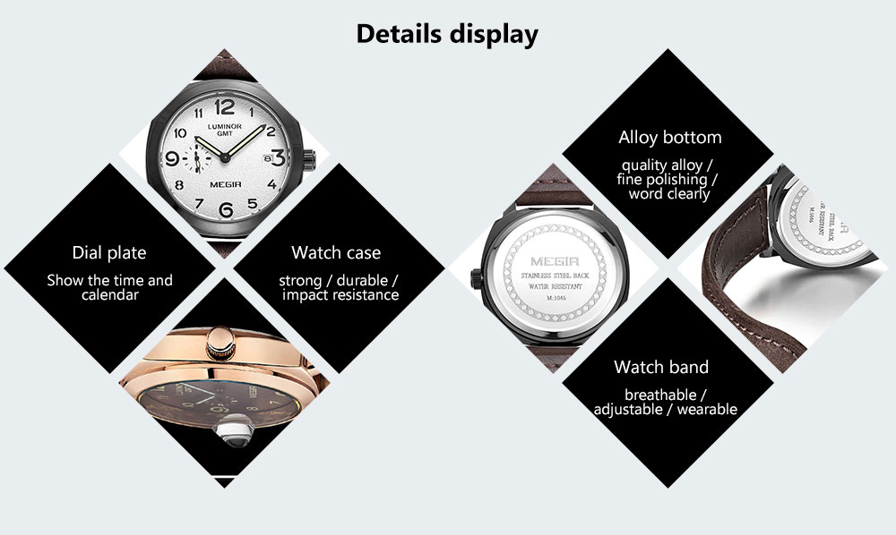 MEGIR 1046 Male Japan Quartz Watch with Date Function Working Sub-dial