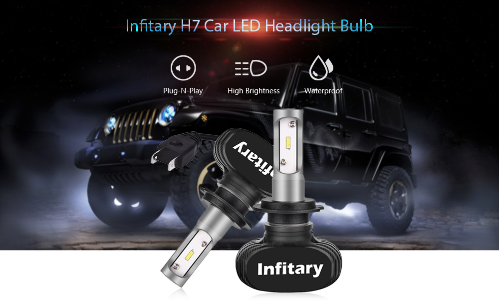 Infitary H7 Car LED Headlight Bulbs 8000lm Brightness High / Low Beam Light Auto Headlamp 2pcs