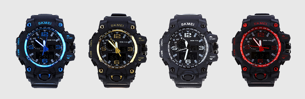 SKMEI 1155 Men Double Movement Watch Water Resistance Dual Time Alarm Light Wristwatch