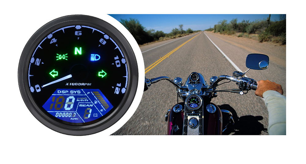 Universal Digital Motorcycle LCD Screen Speedometer Odometer Tachometer