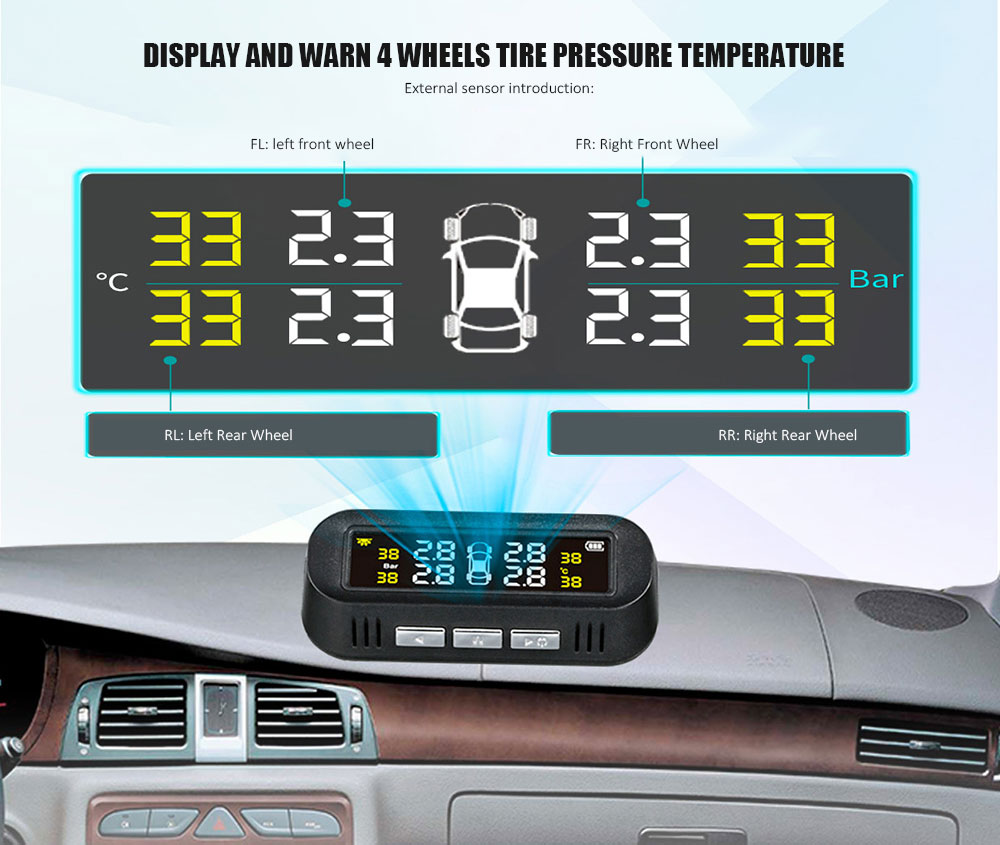 TY16 Mini Solar Powered Voice Tire Pressure Monitoring System Detector