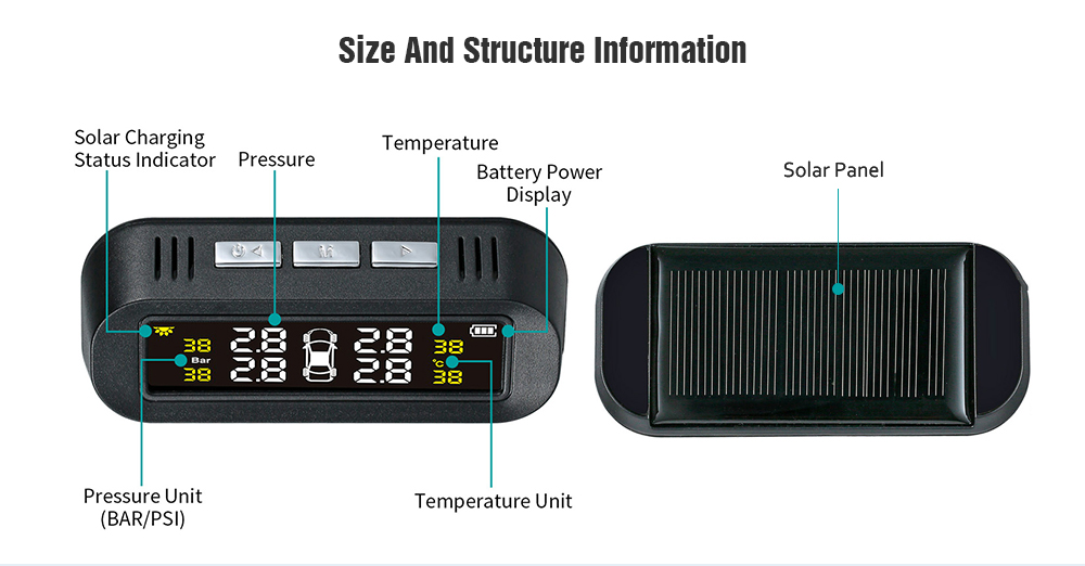 TY15 Mini Solar Powered Tire Pressure Monitoring System Detector