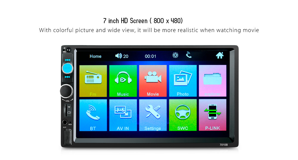 Universal 7010B 7 inch Bluetooth FM Radio Car MP5 Player with 720P Camera