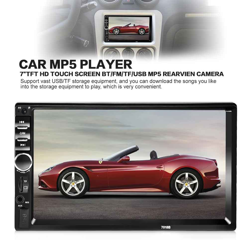 7018B 7 Inch Bluetooth V2.0 12V Car Audio Stereo MP5 Player Auto Video with Rearview Camera