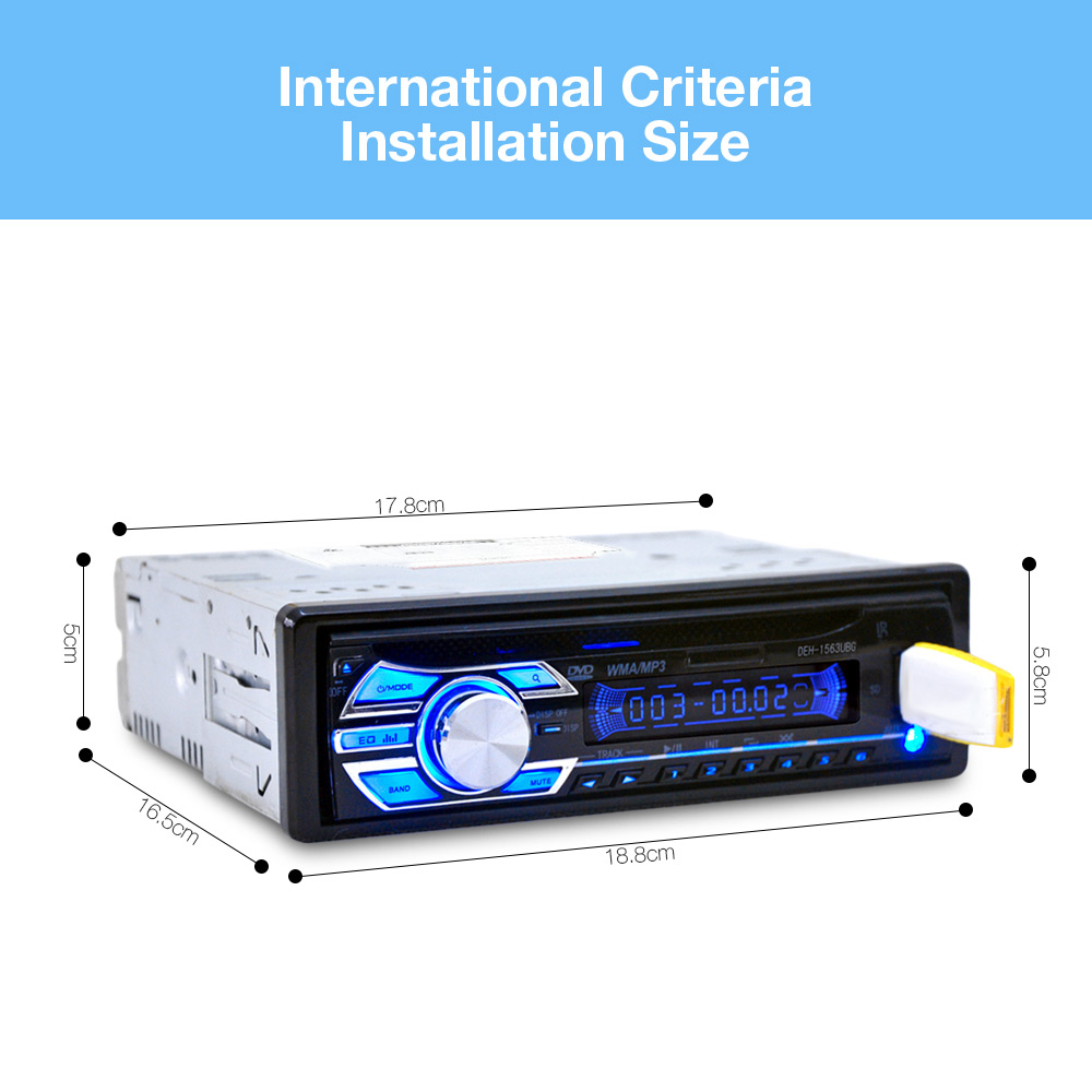 1563U FM Car Radio 12V Auto Audio Stereo Support SD MP3 Player AUX USB DVD VCD CD Player