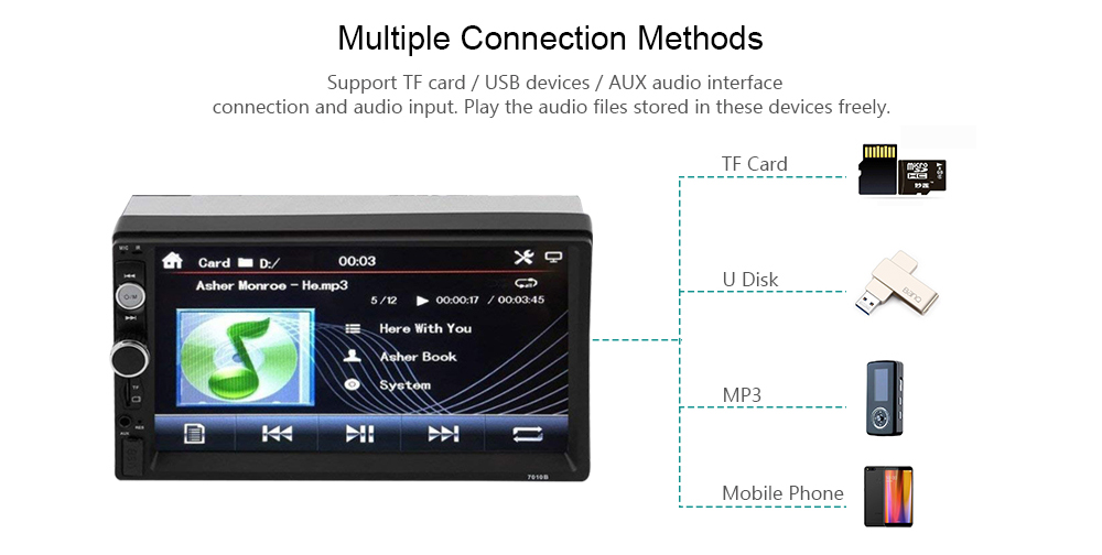 7010B 7 inch Car Bluetooth Hands-free Audio Display MP3 MP5 Player
