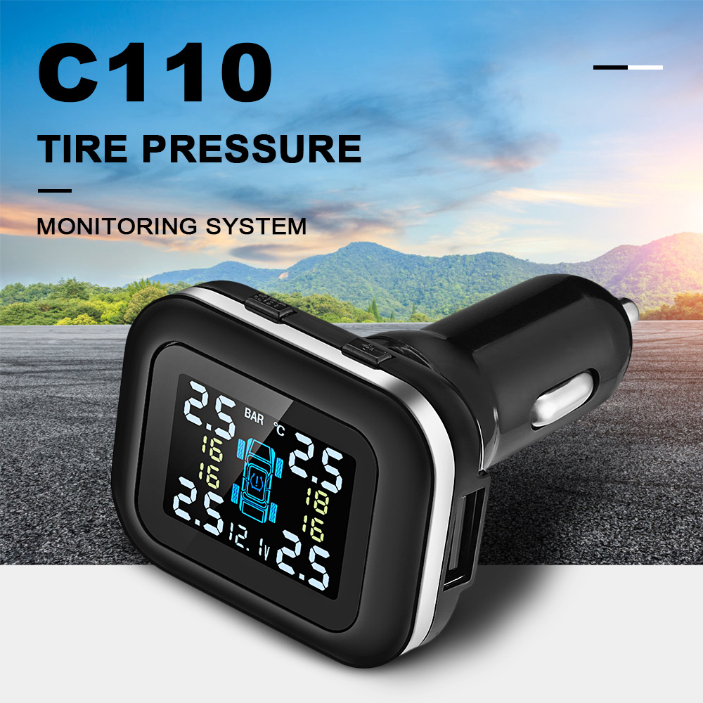 C110 Tire Pressure Monitoring System Cigarette Lighter Plug TPMS 4 External Sensors