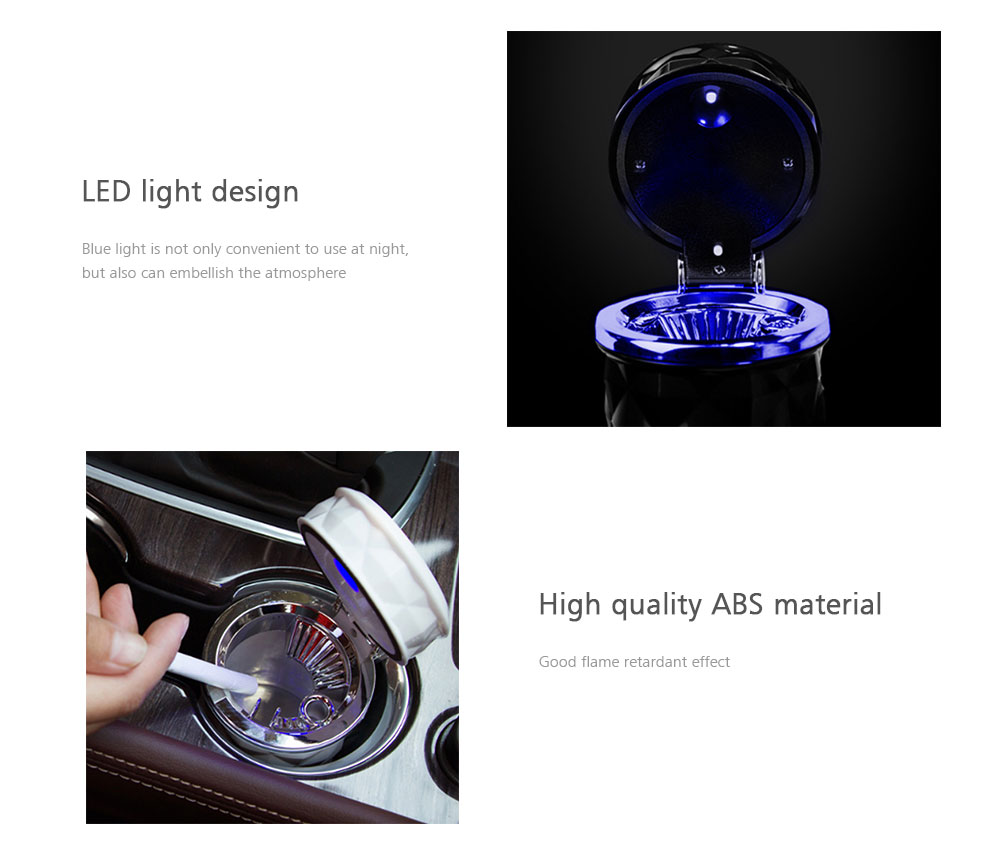 Multifunctional Compact Ashtray for Car Use with LED Light