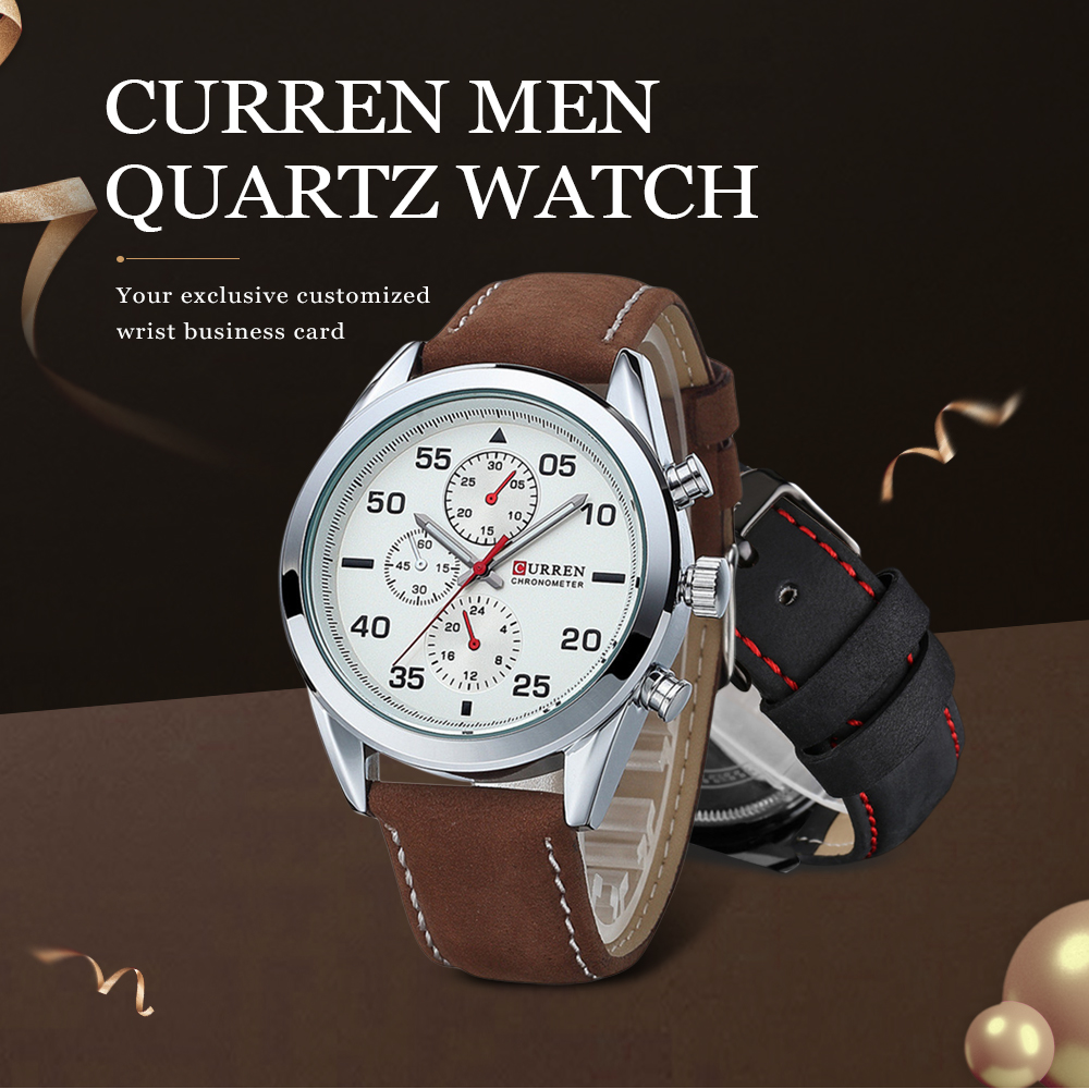 CURREN 8156 Men's Quartz Watch Round Dial Leather Strap Outdoor