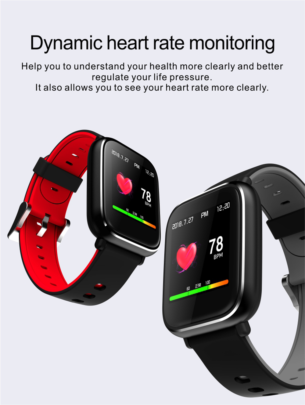 Q58S Heart Rate / Blood Pressure Monitoring / Multiple Sport Modes / Touch Screen Smart Watch