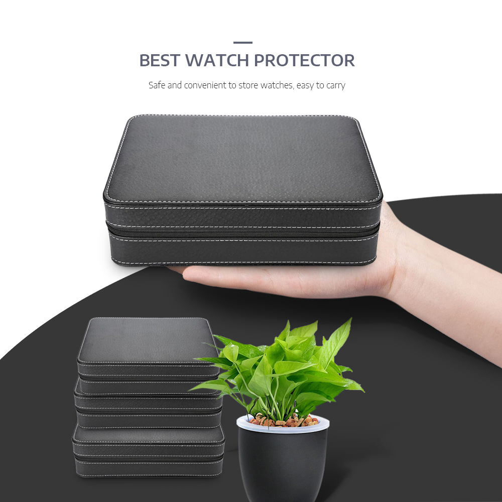 10 Grids Watch Storage Case Leather PU Flannel with Zipper