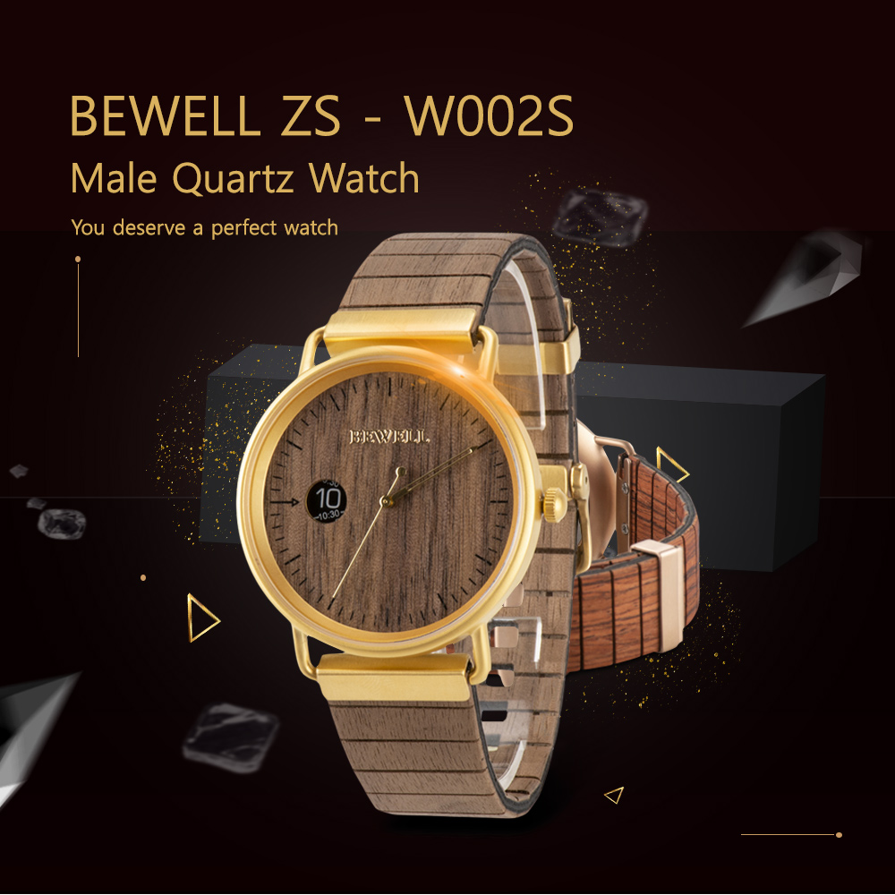 BEWELL ZS - W002S Male Quartz Watch Fashion Wooden Strap