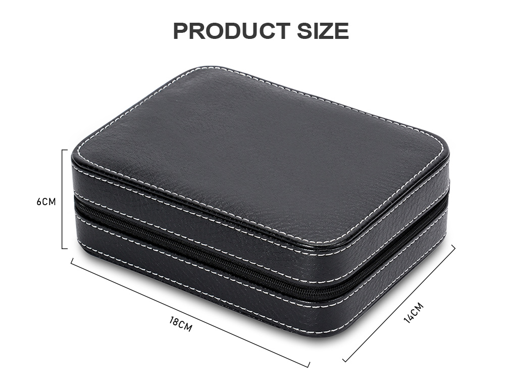 Portable 4 Grids Watch Case Storage Box Fiber Leather with Zipper