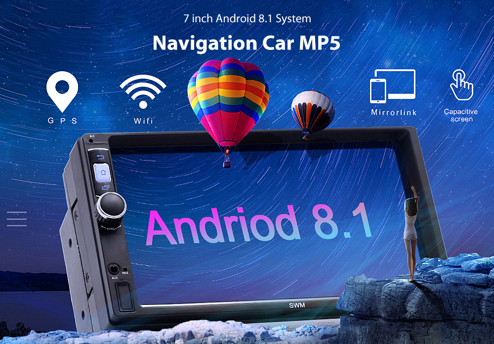 WiFi / Reverse Image / FM / Lossless Music / HD Video 7 inch Android 8.1 System Navigation Car MP5