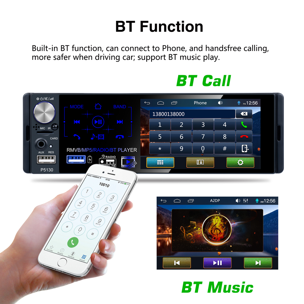 P5100 WiFi / Reverse Image / FM / Lossless Music / HD Video / Bluetooth 4.1 Car Player MP3