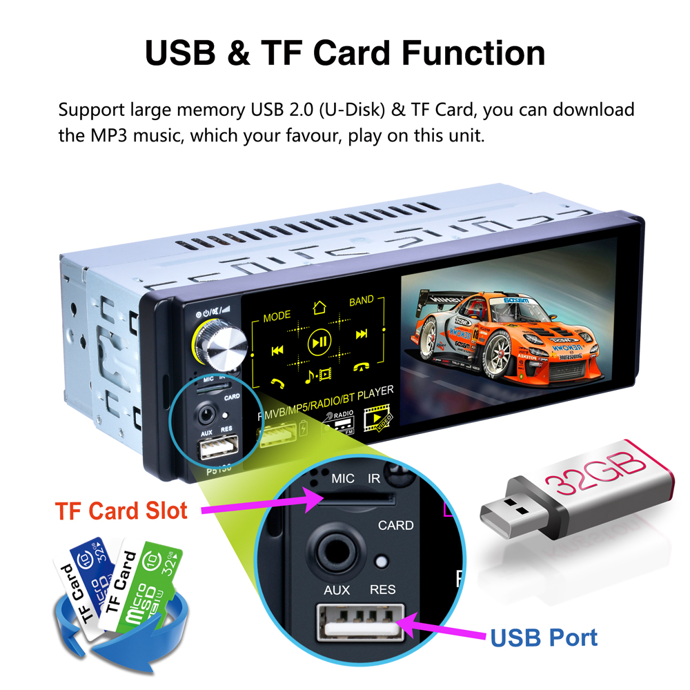 P5100 WiFi / Reverse Image / FM / Lossless Music / HD Video / Bluetooth 4.1 Car Player MP3