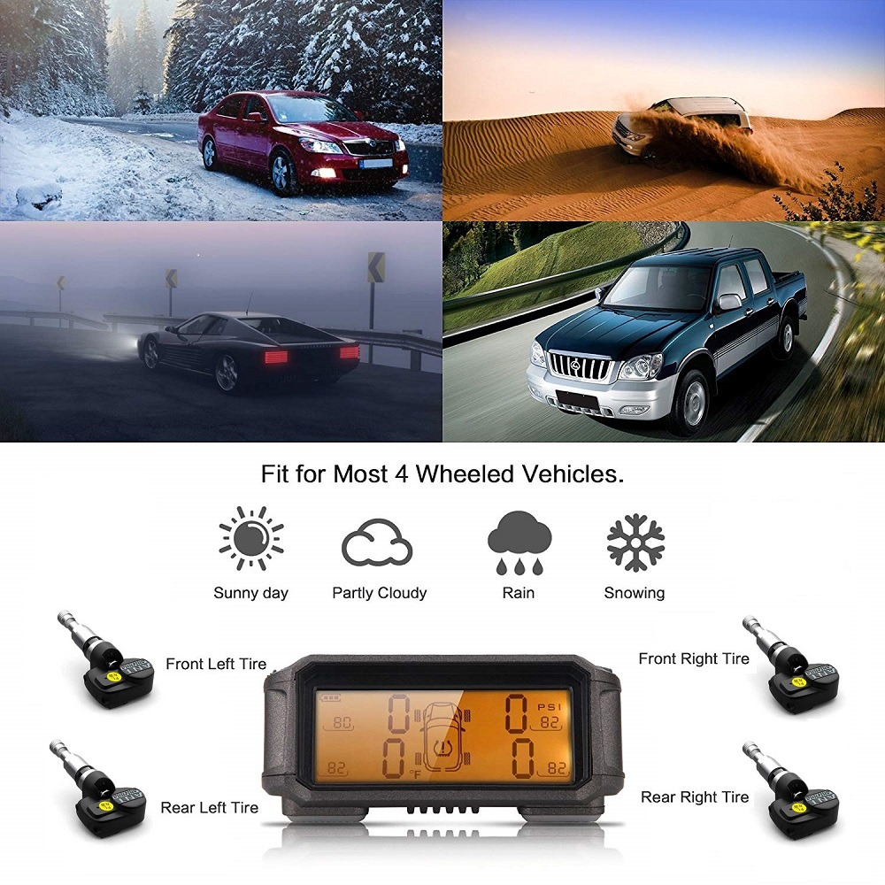 WINVE-T8B Solar Wireless Tire Pressure Monitoring System With 4 Built-In Sensor
