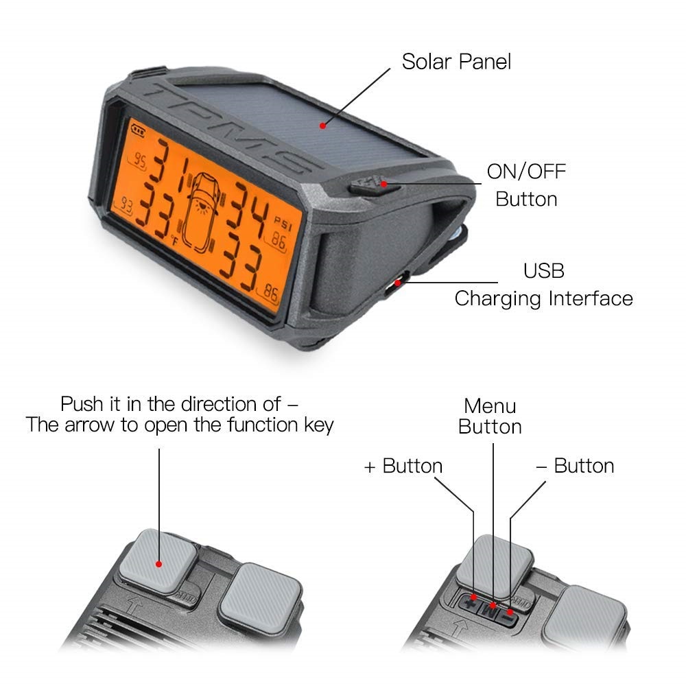 WINVE-T8B Solar Wireless Tire Pressure Monitoring System With 4 Built-In Sensor